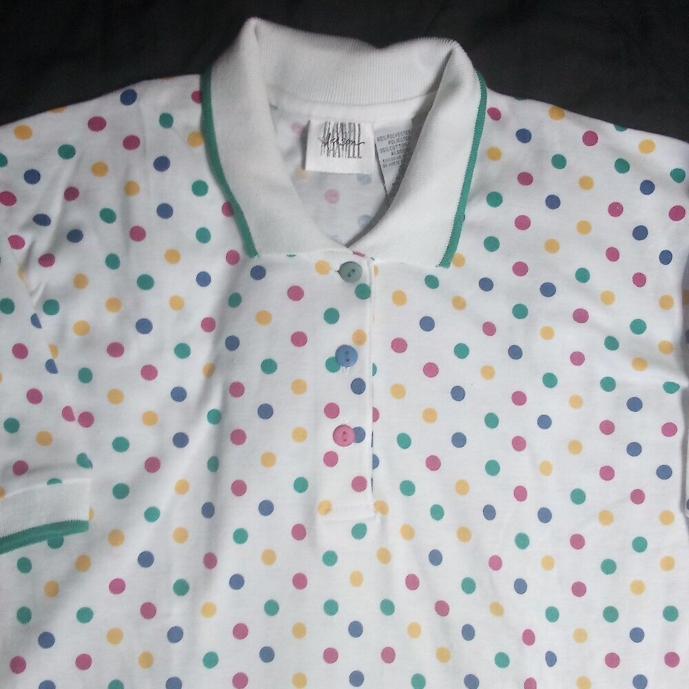 Vintage Jason Maxwell Rainbow Polka Dots Polo Shirt